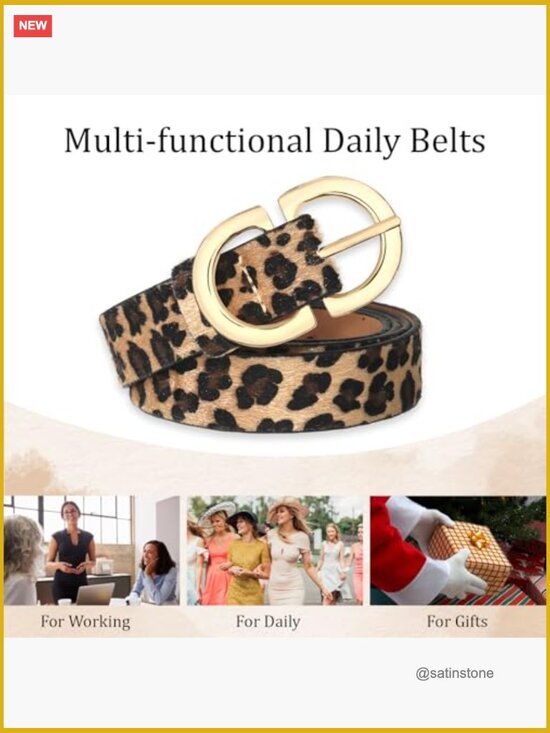 4 Pack Leopard Faux Leather Belts with Gold Buckle for Women Dress Belt Size M main image 7